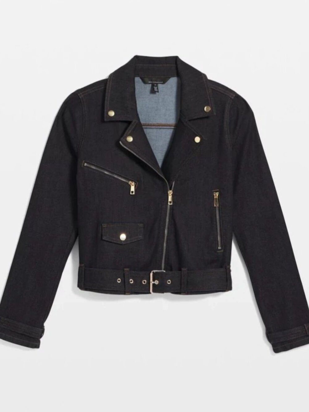nwt white house black market denim moto jacket midnight rinse xs no belt - Picture 2 of 3